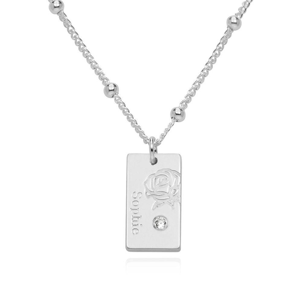 Bloesem ketting met geboortebloem en diamant in sterling zilver-2 Productfoto