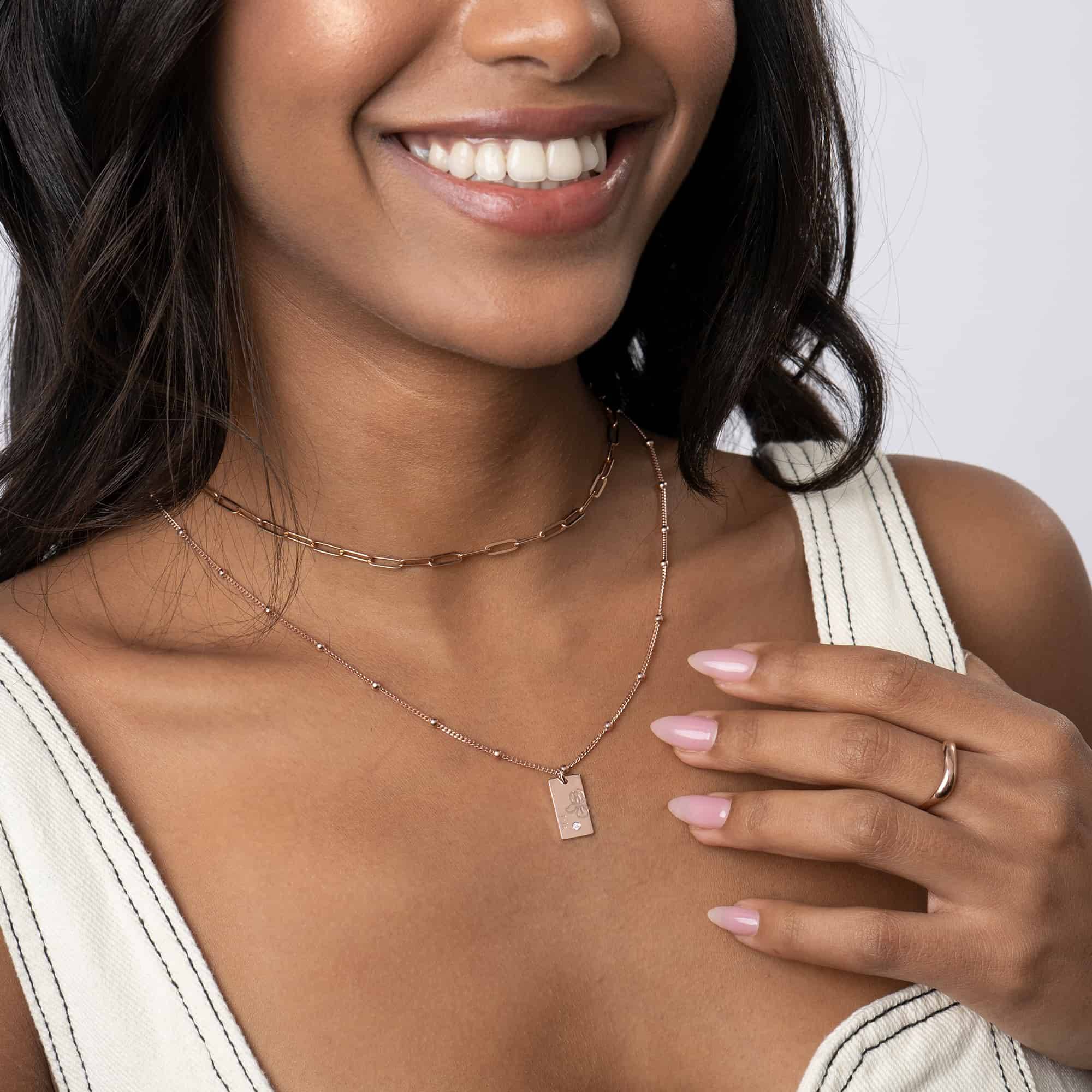 Blomstrende fødselsblomst & diamant  halskæde med 18kt. rosaguldbelægning-7 produkt billede