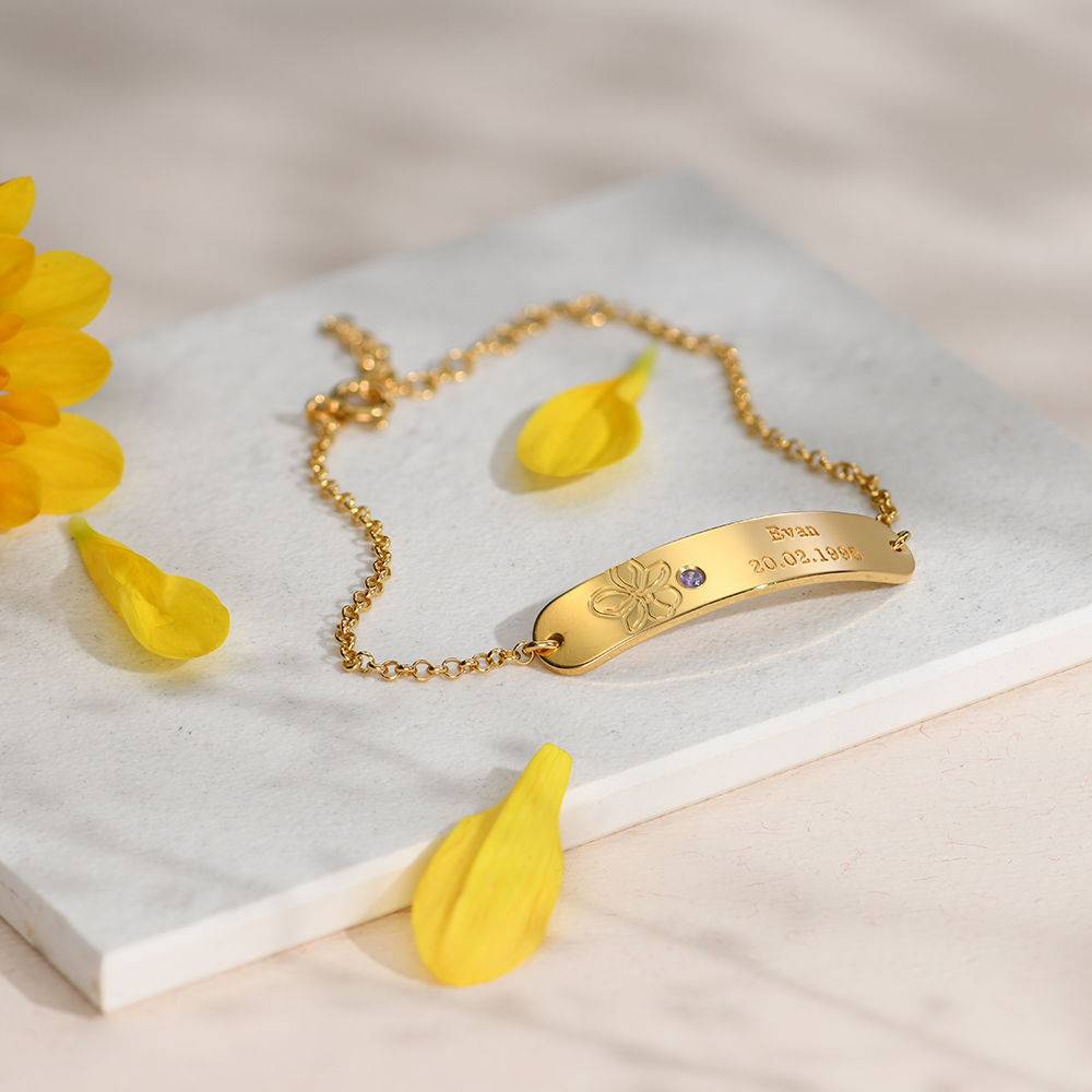 Blütenarmband mit Geburtsblume und Geburtsstein - 750er vergoldetes Silber-2 Produktfoto