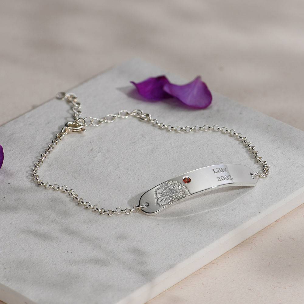 Bloesem armband met geboortebloem en -steen in sterling zilver-2 Productfoto