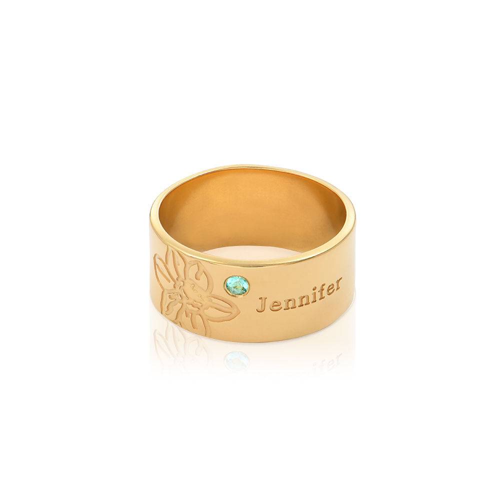 Blossom Fødselsblomst-ring med sten i 18k guldbelægning produkt billede