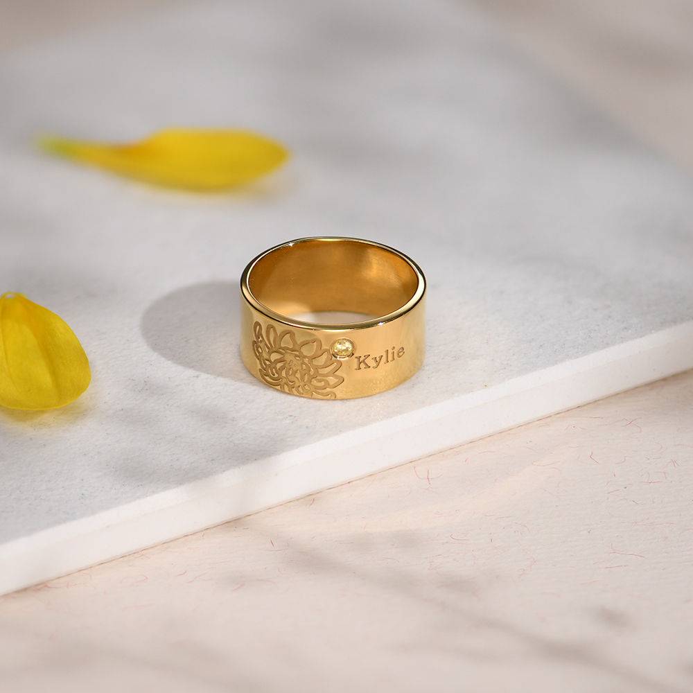 Blossom Birth Flower & Stone Ring in 18ct Gold Plating-3 product photo