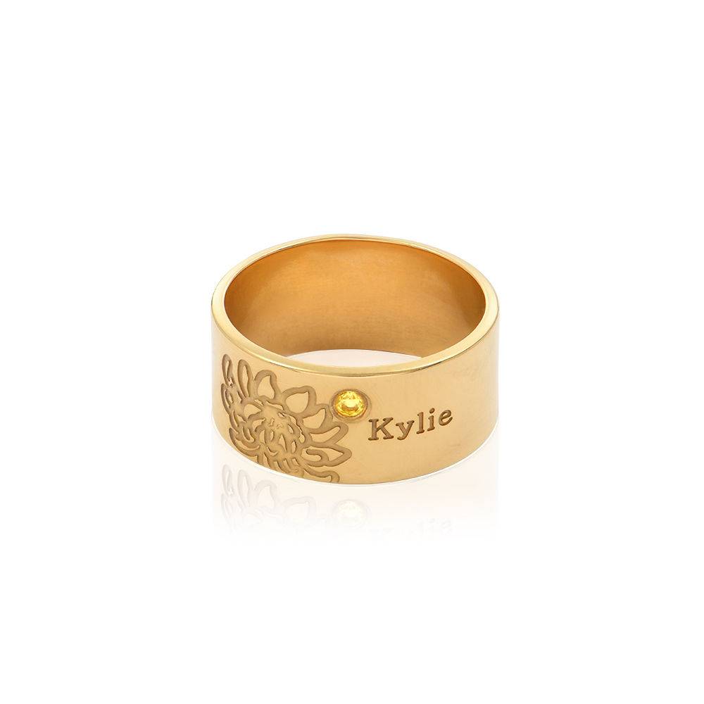 Bloesem ring met geboortebloem en -steen in 18k goud vermeil-3 Productfoto