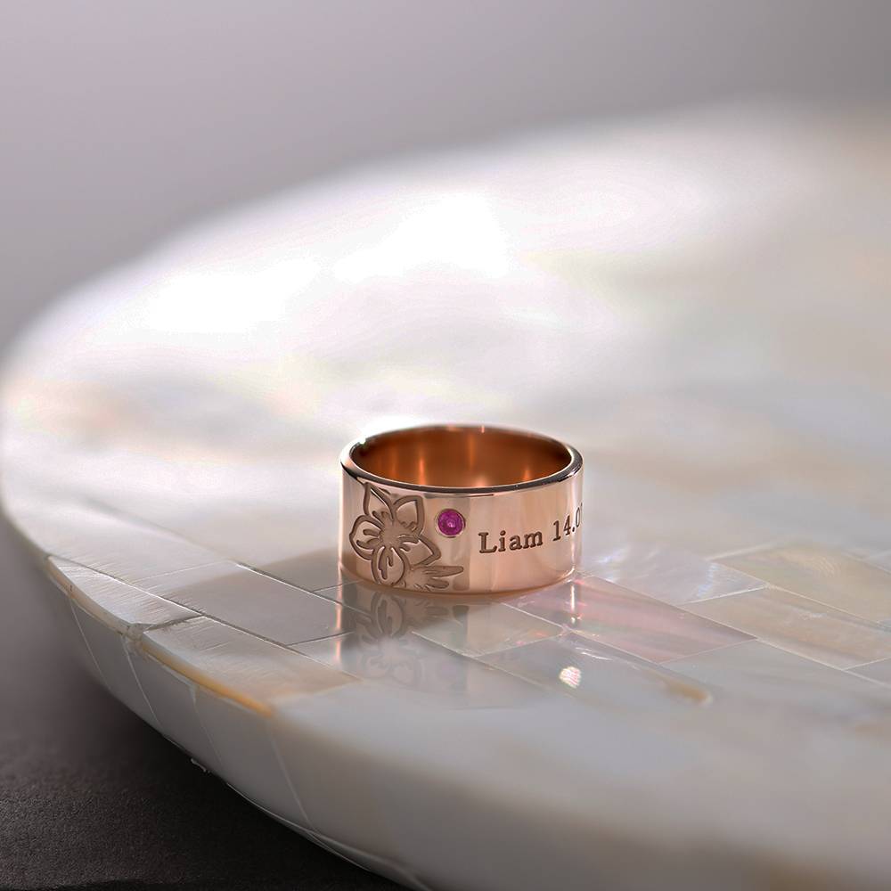Blütenring mit Geburtsblume und Geburtsstein - 750er rosévergoldetes Silber-1 Produktfoto