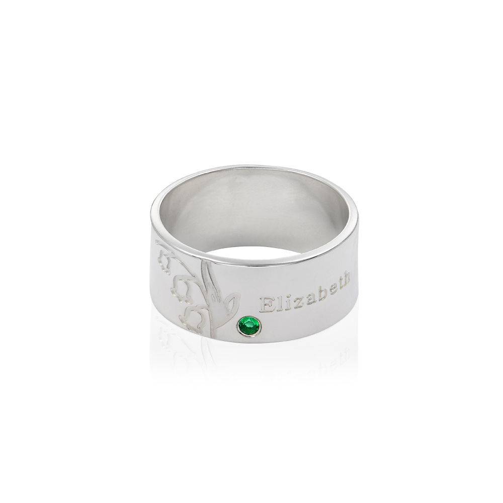 Bloesem ring met geboortebloem en -steen in sterling zilver Productfoto
