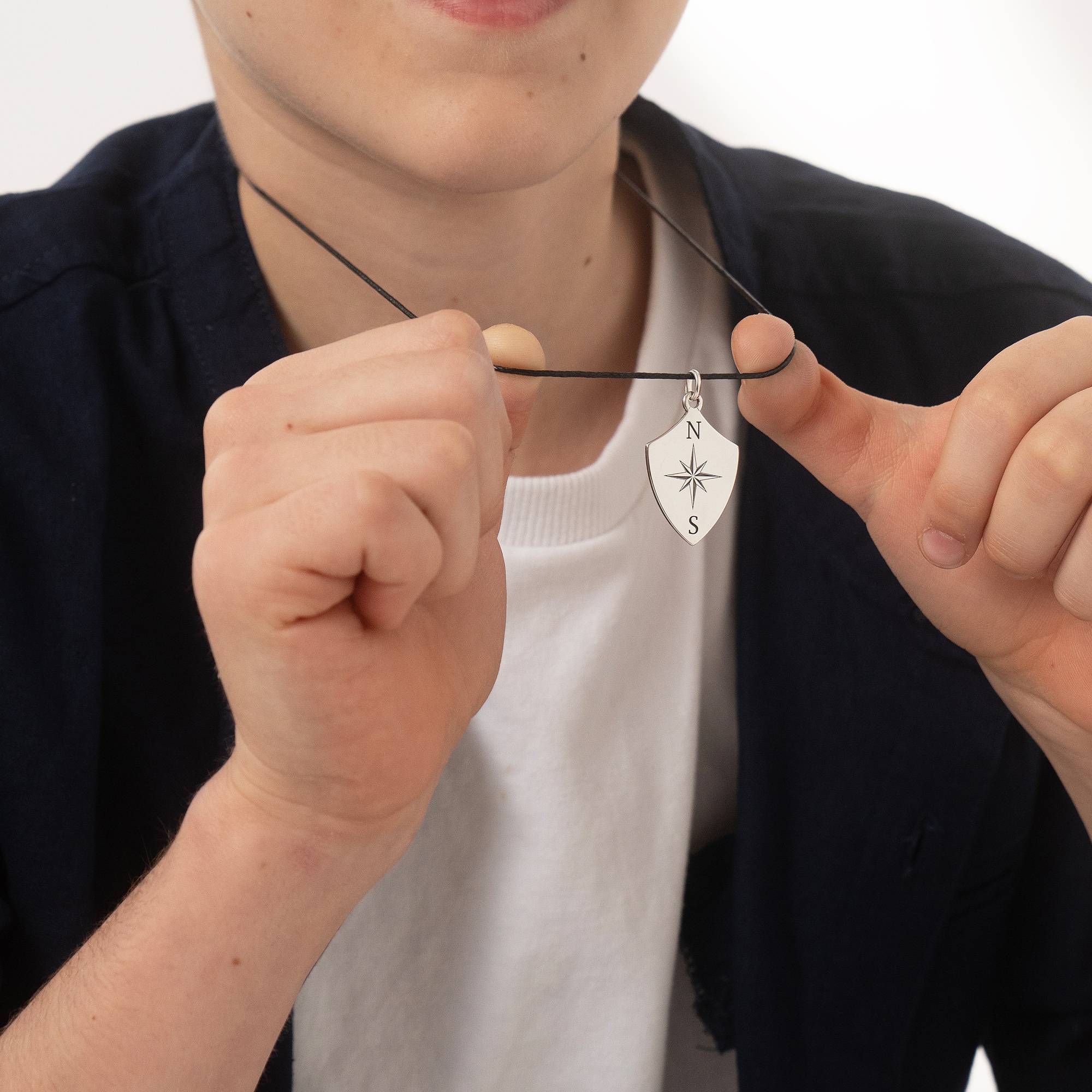 Initialkompass Halskette für Jungen - 925er Sterlingsilber-5 Produktfoto