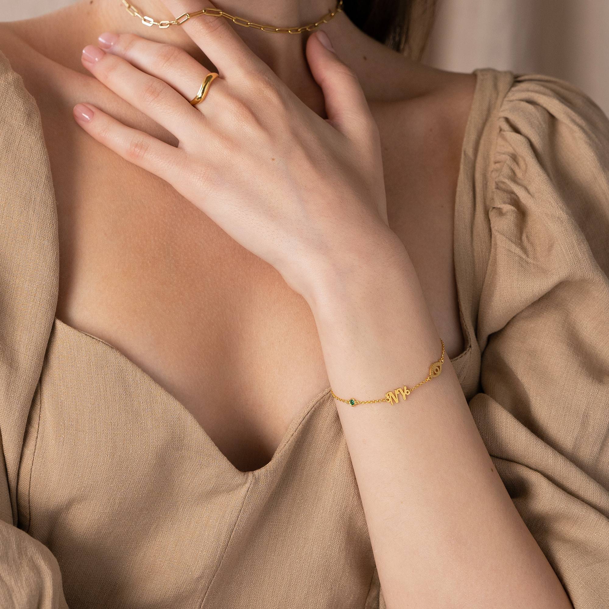 18k Goud Vergulde Bridget Boze Oog Initiaal Armband/Enkelbandje met Edelsteen-1 Productfoto