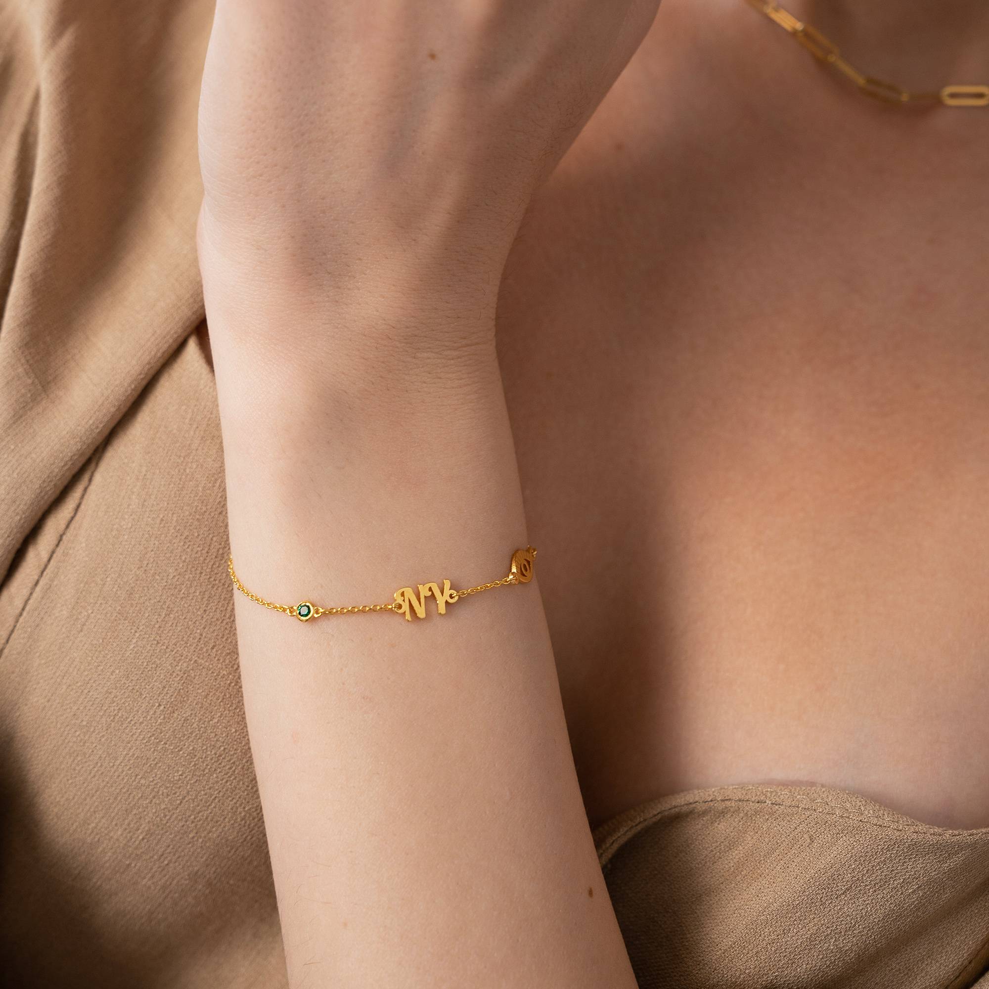 Bridget Evil Eye Initial Bracelet with Gemstone in 18K Gold Plating-1 product photo