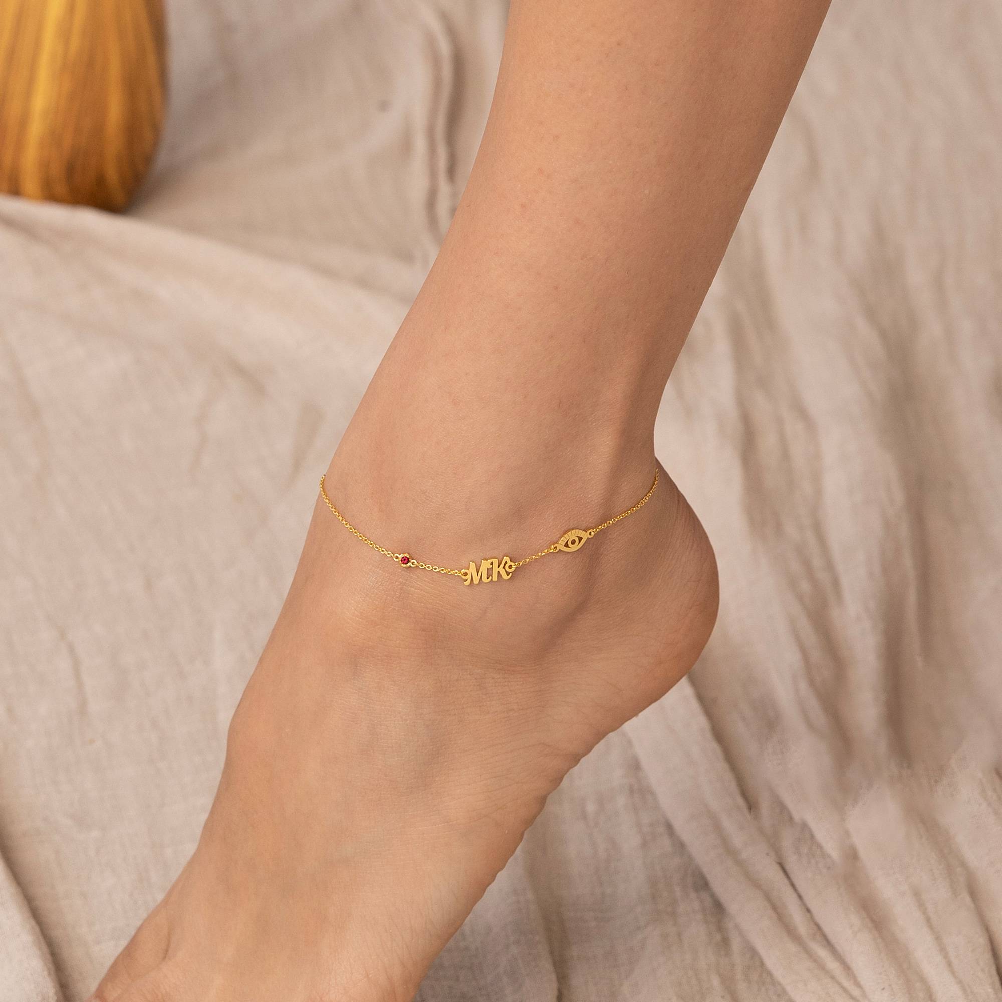 Bridget Evil Eye Initial Bracelet/Anklet with Gemstone in 18K Gold Vermeil-1 product photo
