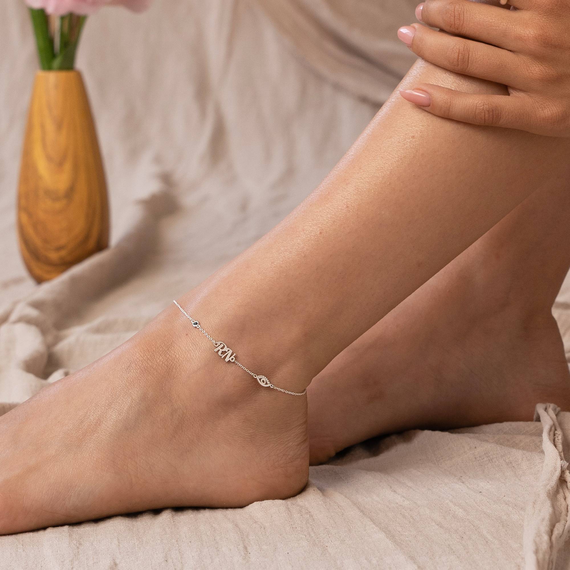 Bridget Evil Eye Initial Bracelet/Anklet with Gemstone in Sterling Silver-1 product photo