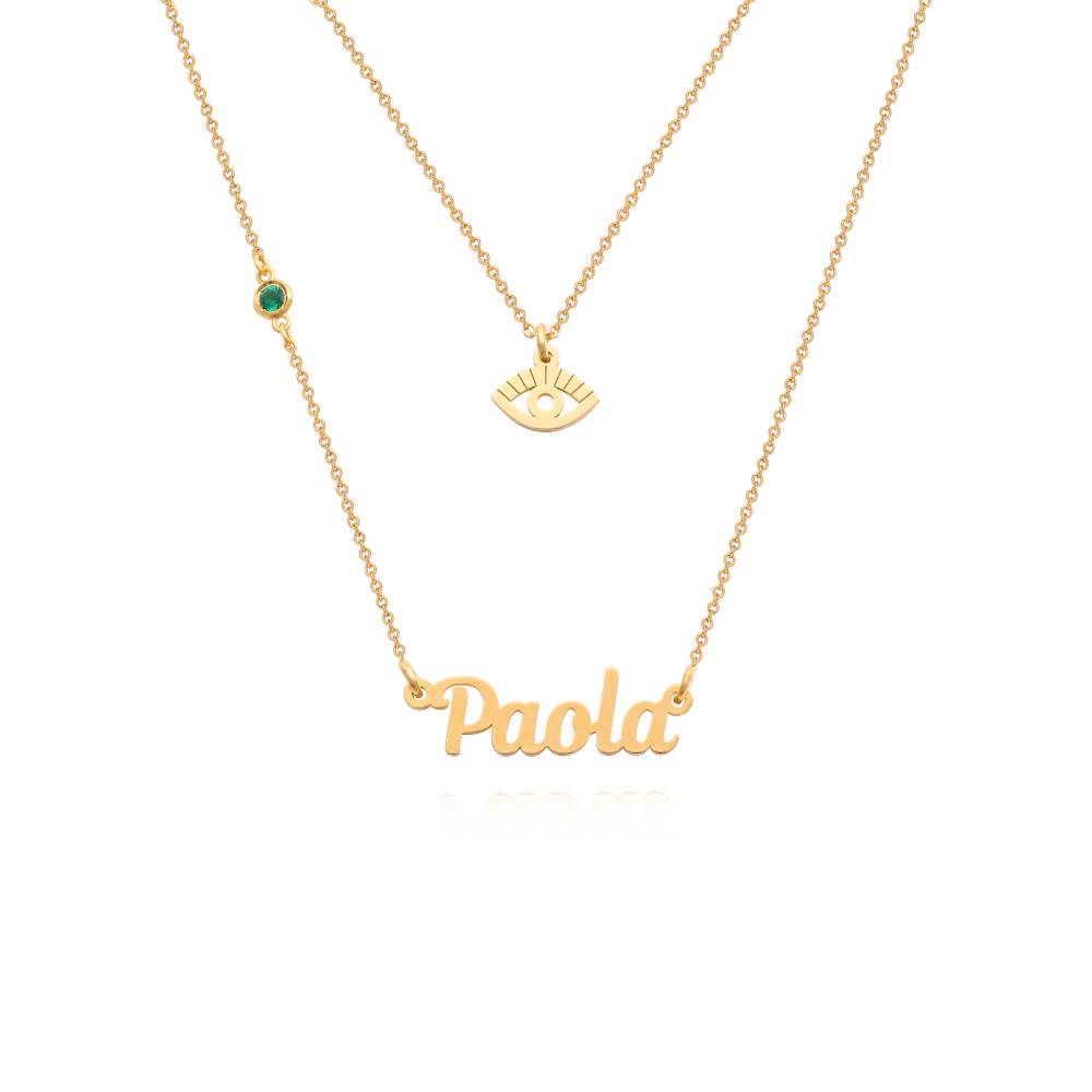 Bridget Evil Eye Layered Name Necklace with Gemstone in 18K Gold Plating product photo