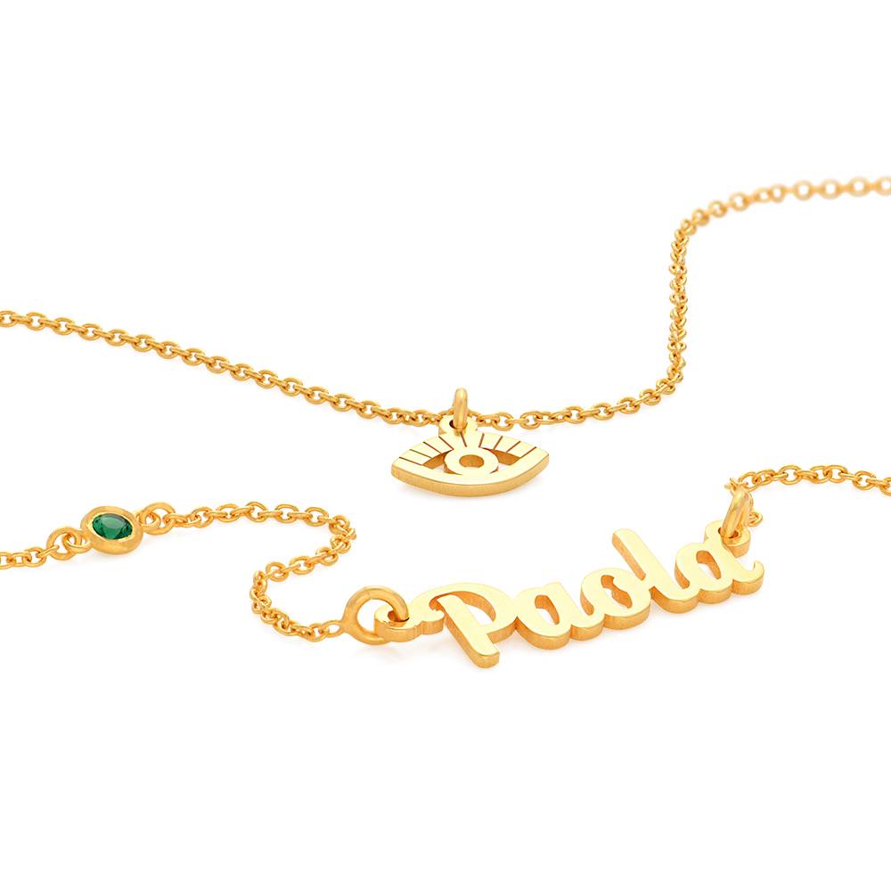 Bridget Evil Eye Layered Name/Initial Necklace with Gemstone in 18K Gold Plating-1 product photo