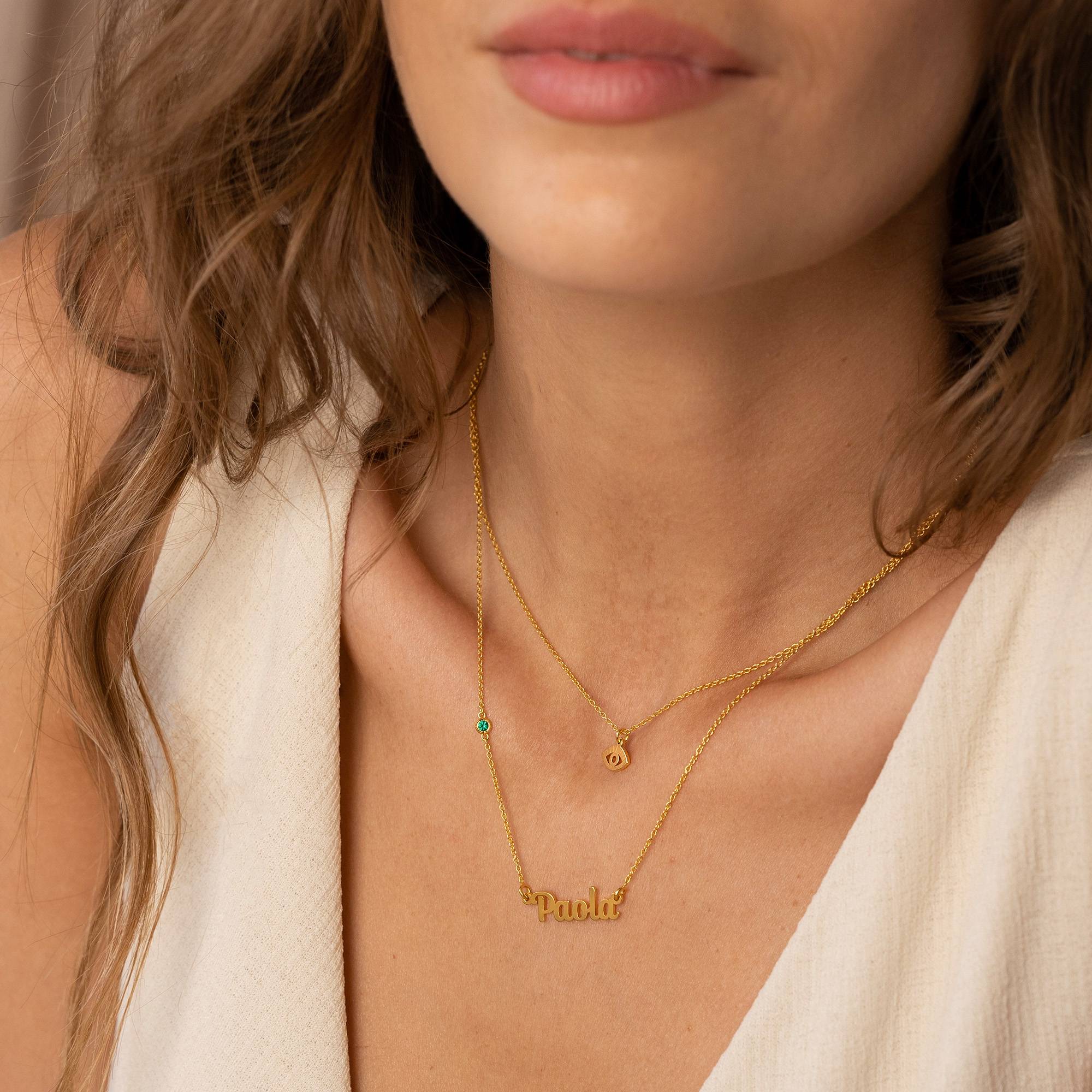 Collar Bridget Evil Eye Layered Name con piedra preciosa en baño de oro de 18 quilates-1 foto de producto