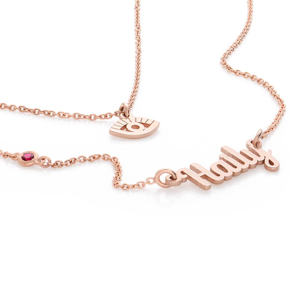 Bridget Evil Eye Layered Name Necklace with Gemstone in 18K Rose Gold Plating-4 product photo