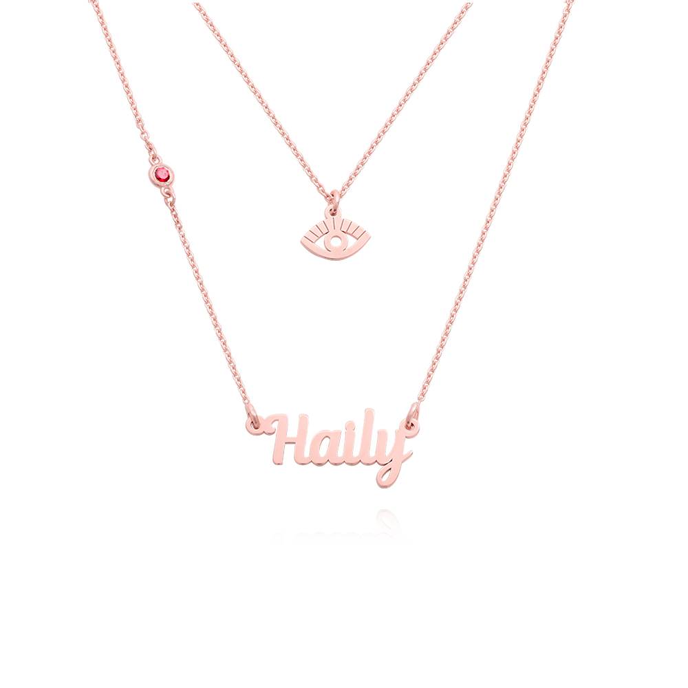 Bridget Evil Eye Layered Name Necklace with Gemstone in 18K Rose Gold Plating-3 product photo