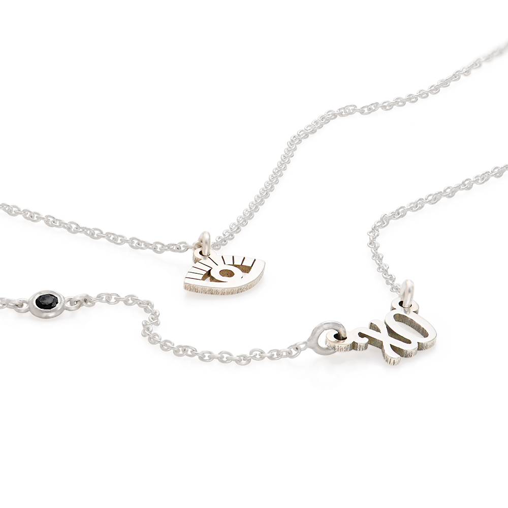 Bridget Evil Eye Layered Name Necklace with Gemstone in Sterling Silver-3 product photo