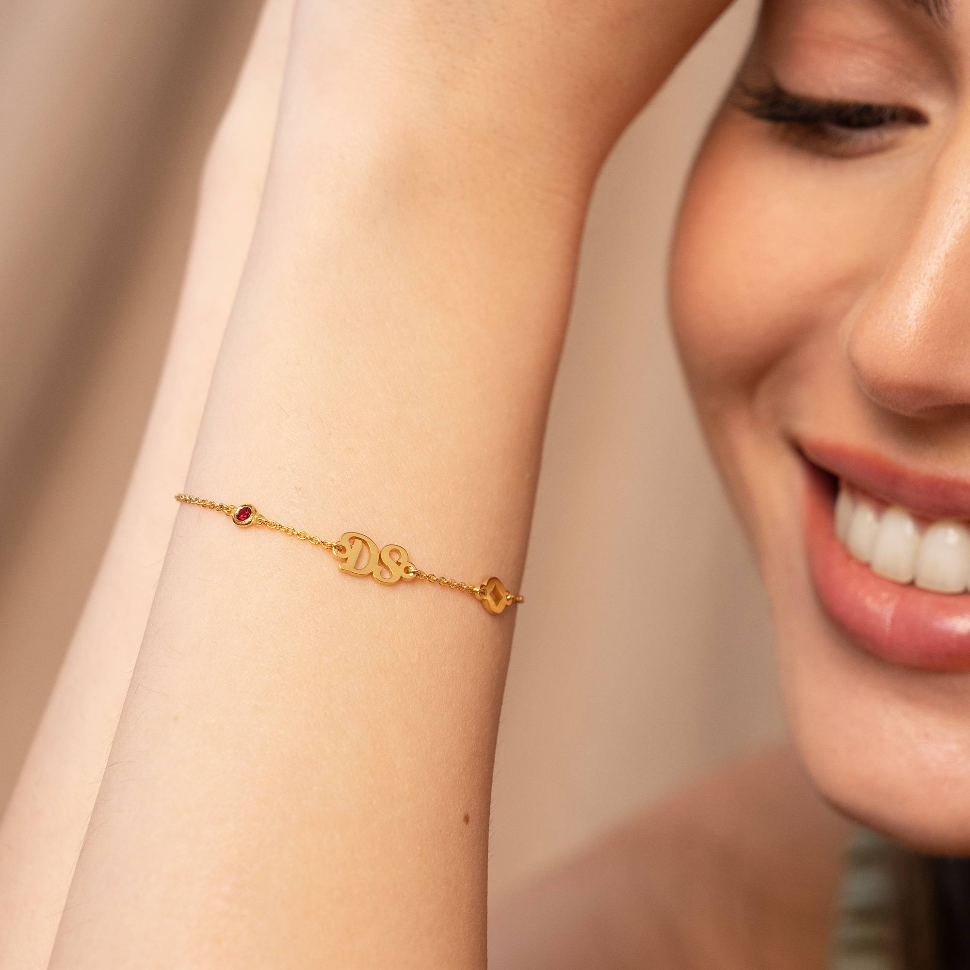Bridget Star Initial Bracelet/Anklet with Gemstone in 18K Gold Plating-4 product photo