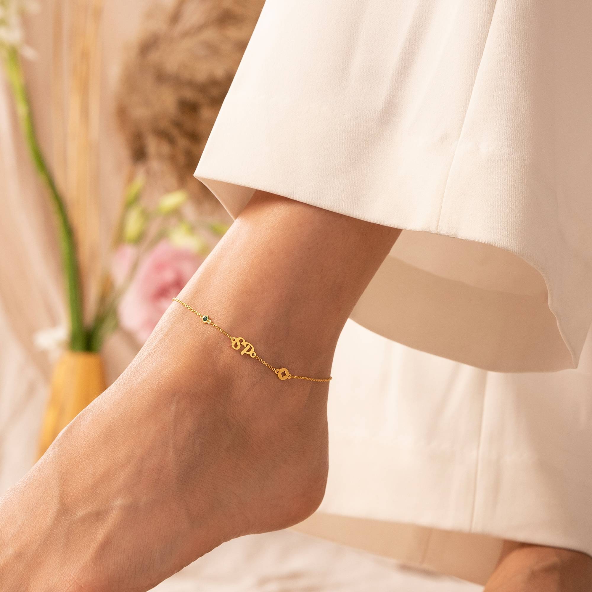 Bridget Star Initial Bracelet/Anklet with Gemstone in 18K Gold Vermeil-4 product photo