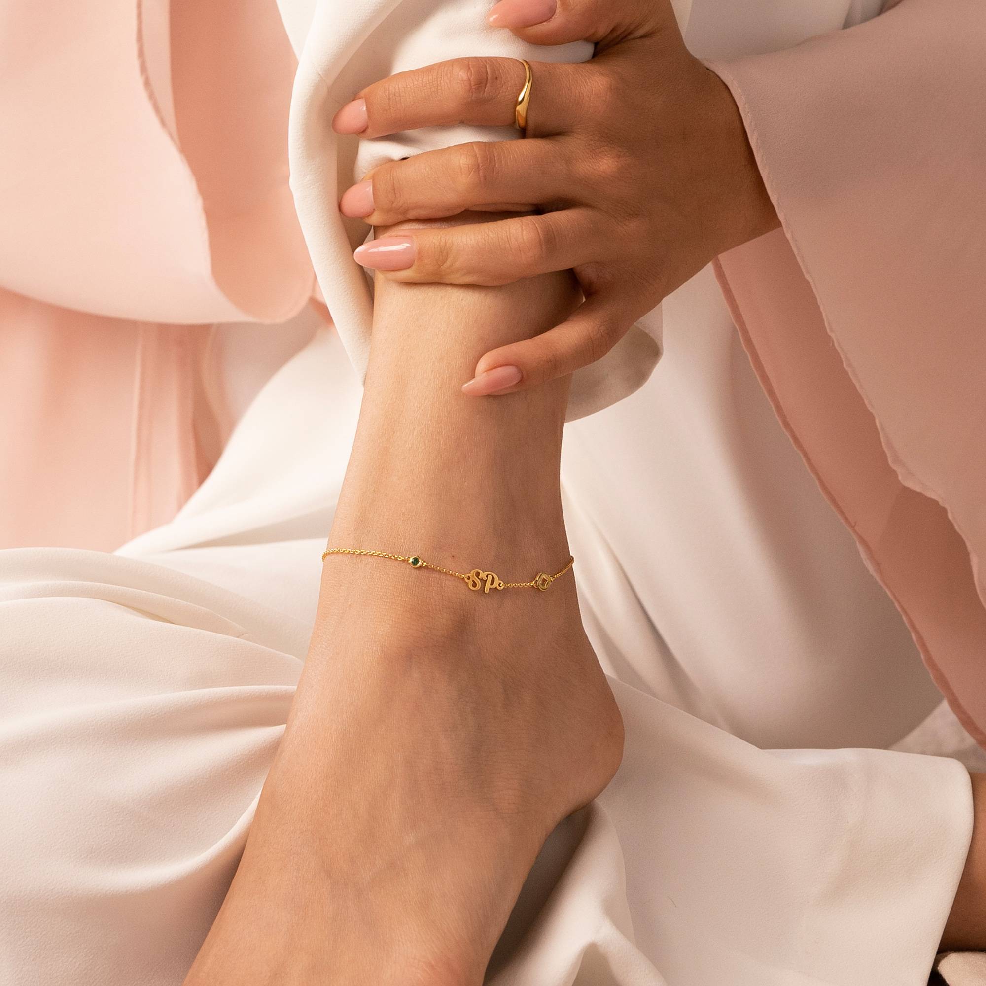 Bridget Star Initial Bracelet/Anklet with Gemstone in 18K Gold Vermeil-2 product photo