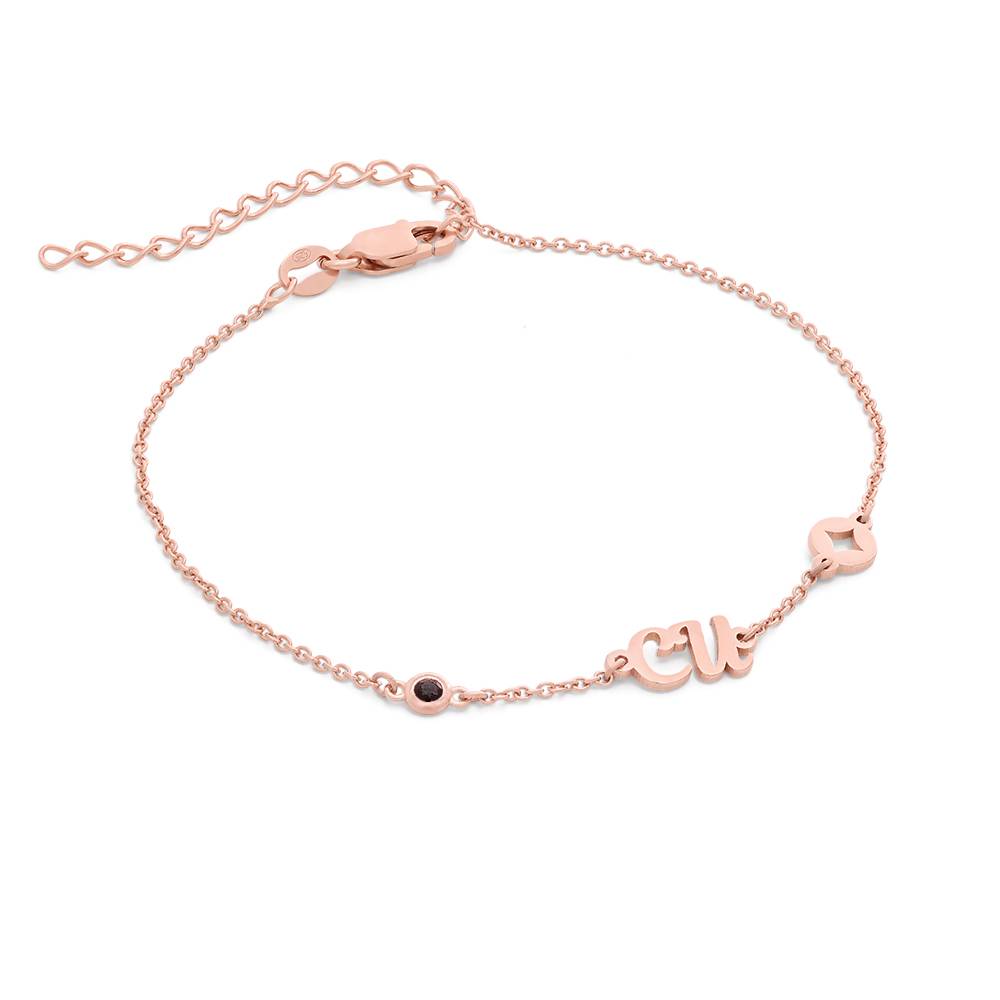 Bridget Star Initial Bracelet/Anklet with Gemstone in 18K Rose Gold Plating-4 product photo