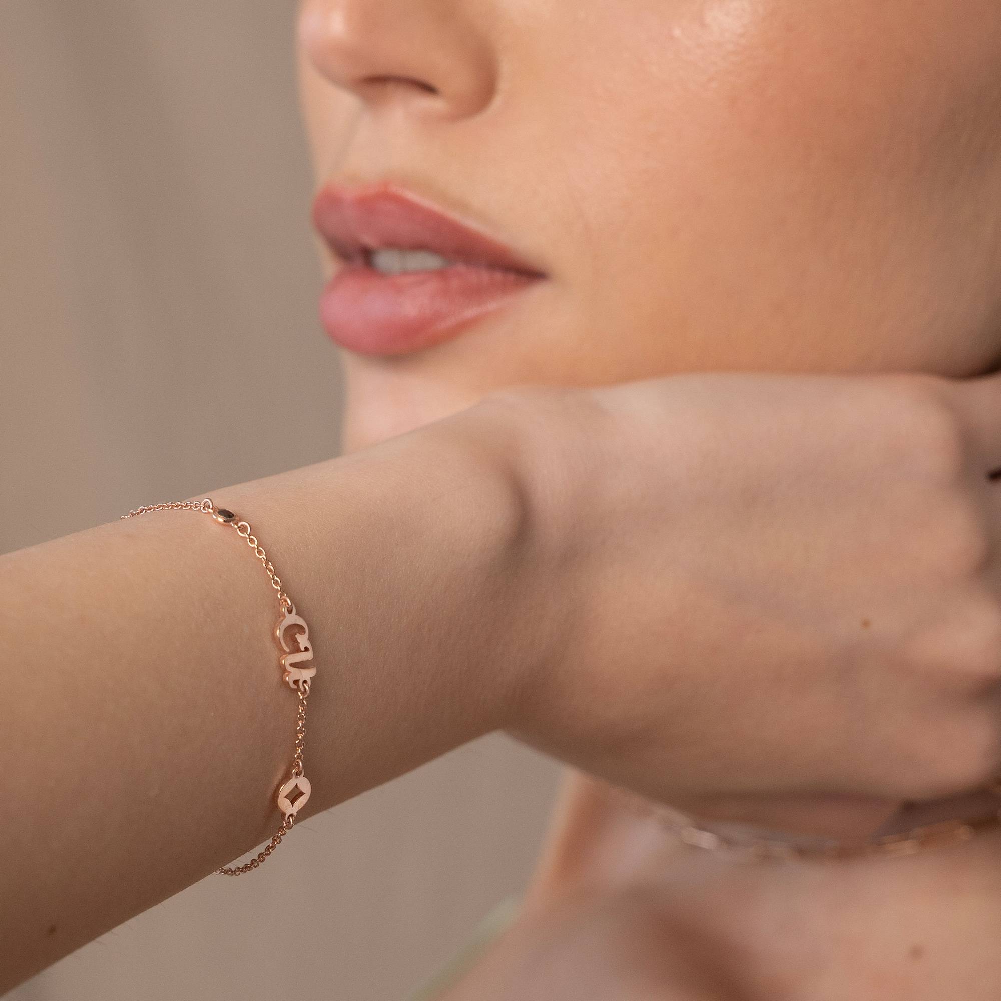 Bridget Star Initial Bracelet/Anklet with Gemstone in 18K Rose Gold Plating-6 product photo