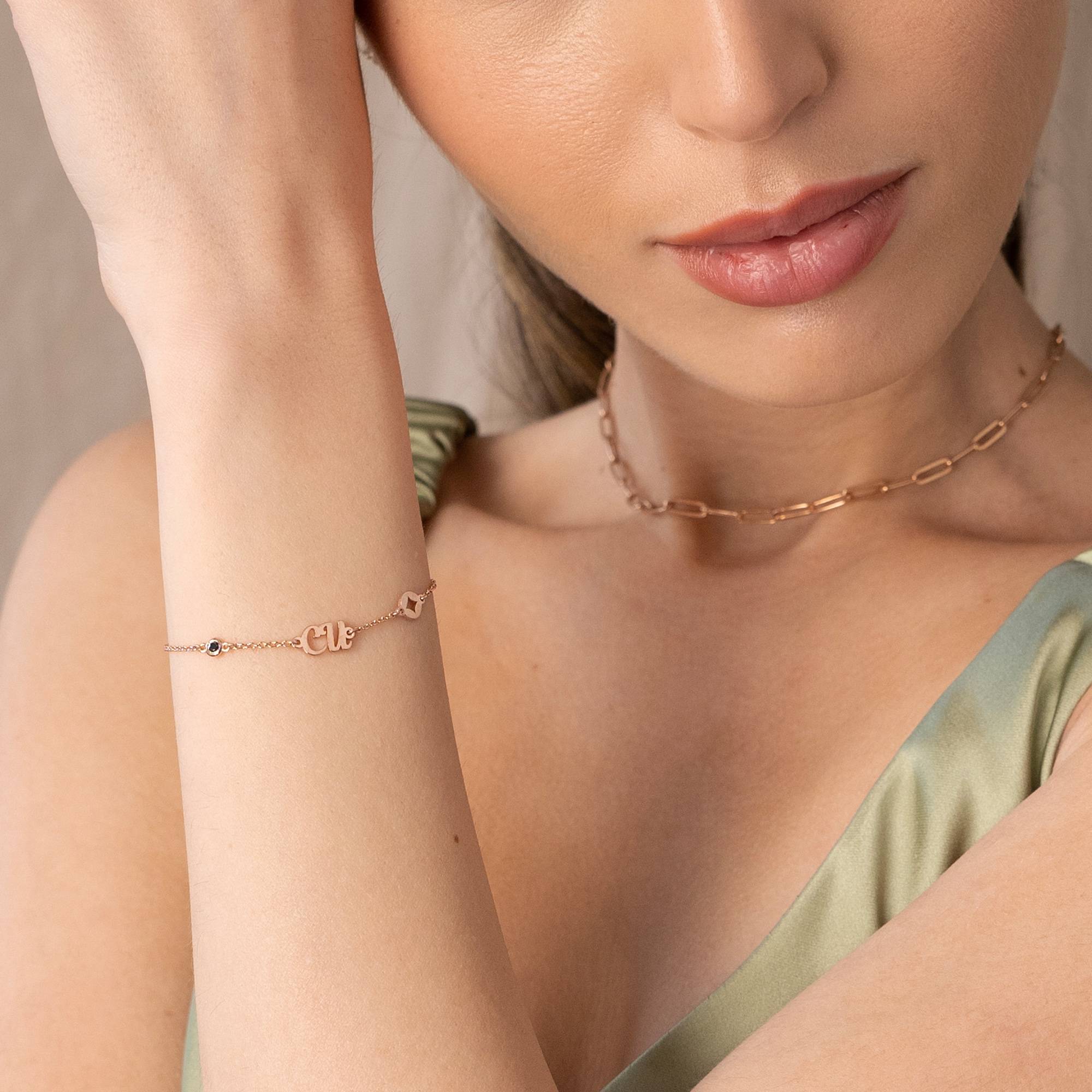 Bridget Star Initial Bracelet/Anklet with Gemstone in 18K Rose Gold Plating-1 product photo