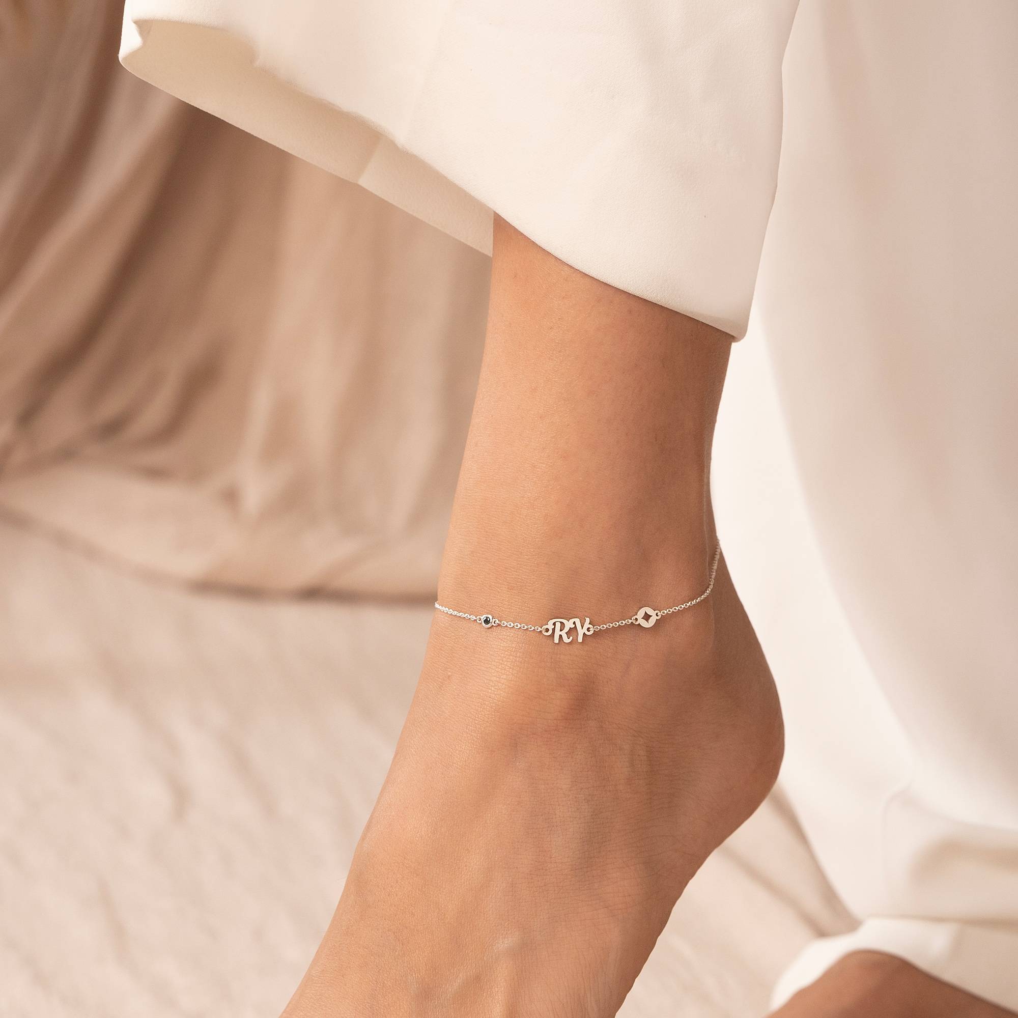 Bridget Stern Initial Armband / Fußkettchen mit Edelstein - 925er Sterlingsilber-4 Produktfoto