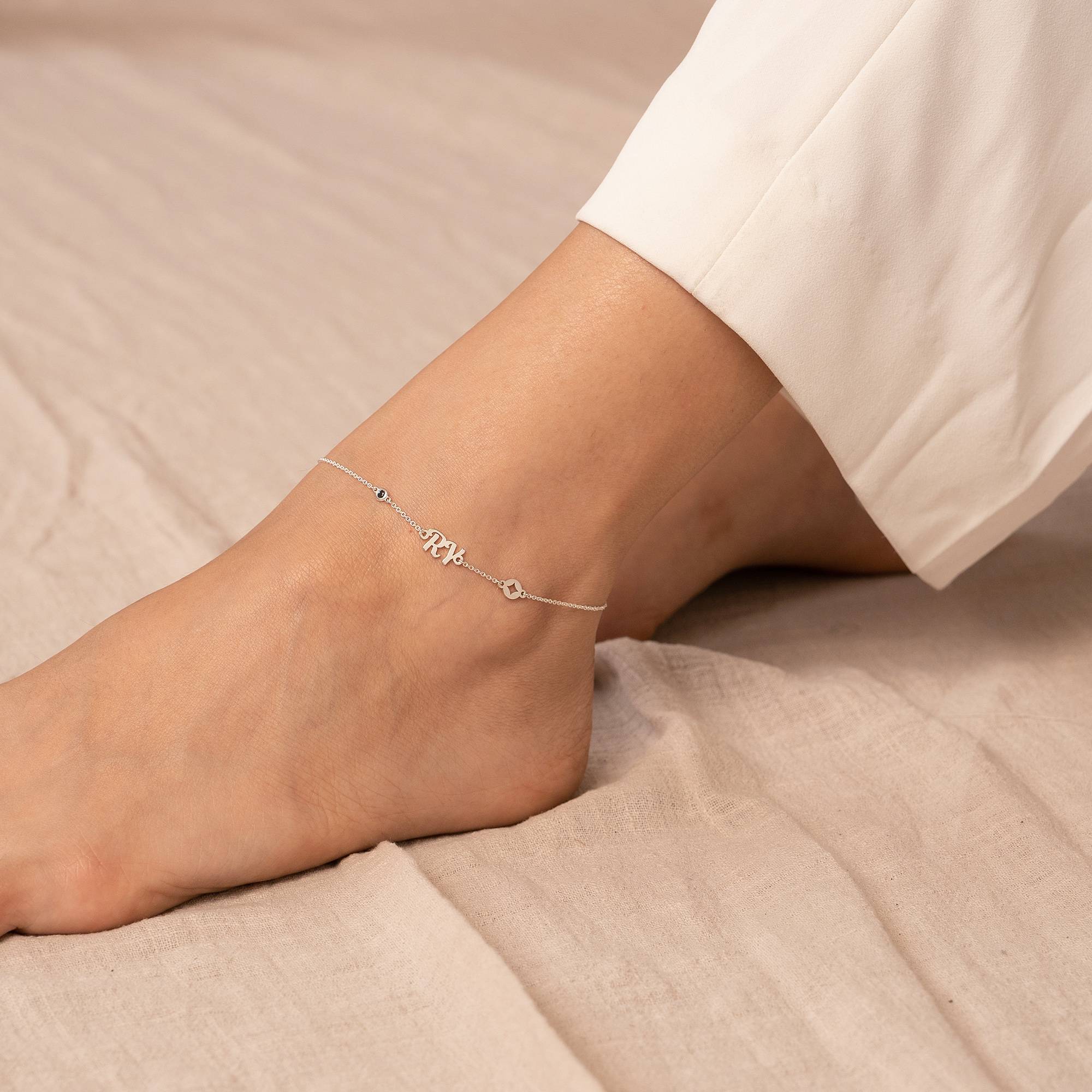 Bridget Star Initial Bracelet/Anklet with Gemstone in Sterling Silver-2 product photo