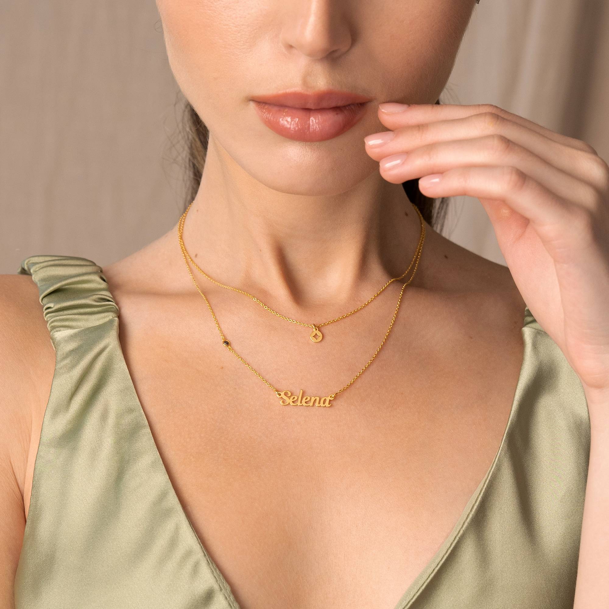 Bridget Star Layered Name Necklace with Gemstone in 18K Gold Plating-1 product photo