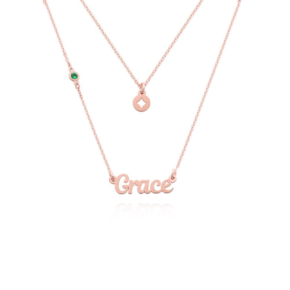 Bridget Star Layered Name Necklace with Gemstone in 18K Rose Gold product photo