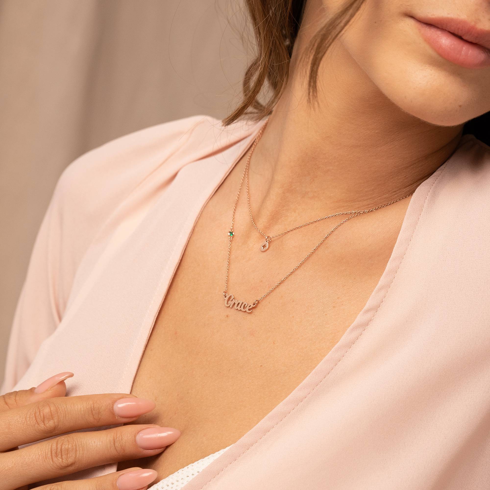 Collar Bridget Star Layered Name con piedra preciosa en baño de oro rosa de 18 quilates-3 foto de producto
