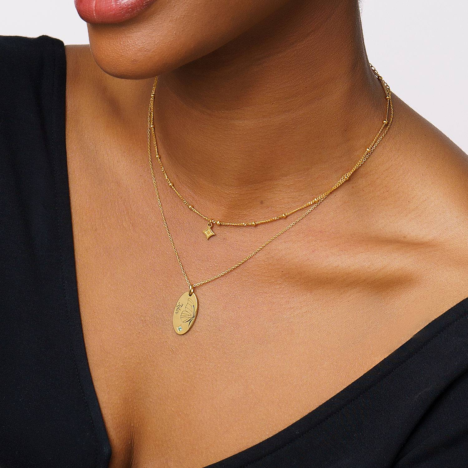 Collar Mariposa con piedra de nacimiento en chapa de Oro de 18K-5 foto de producto