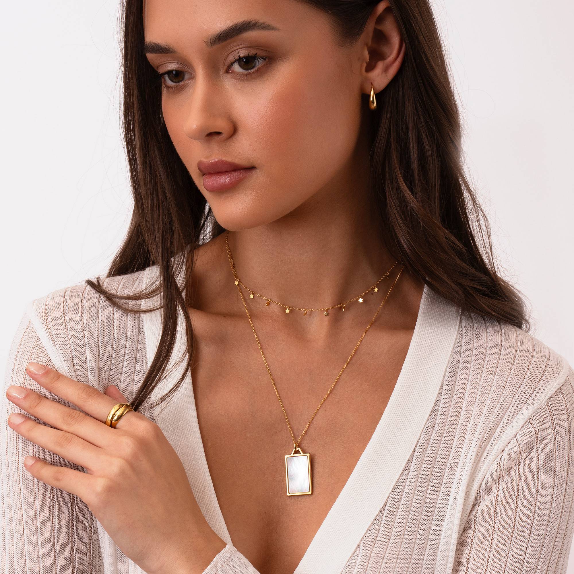 Himmlische Mutterperle personalisierte Halskette - 750er vergoldetes Silber-2 Produktfoto
