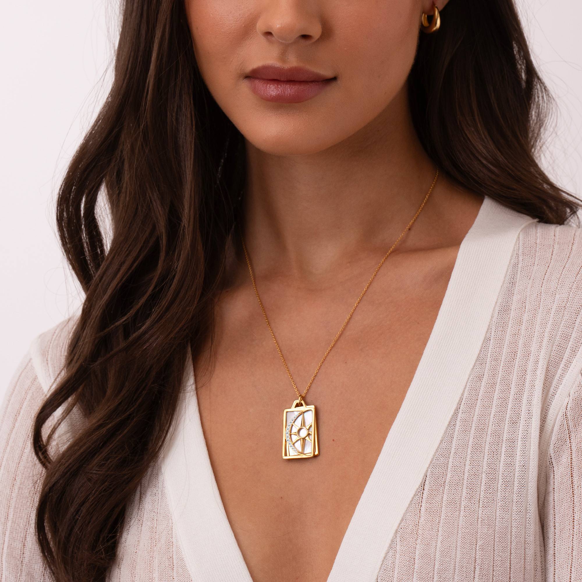 Himmlische Sonne & Mond personalisierte Halskette - 750er vergoldetes Silber-6 Produktfoto