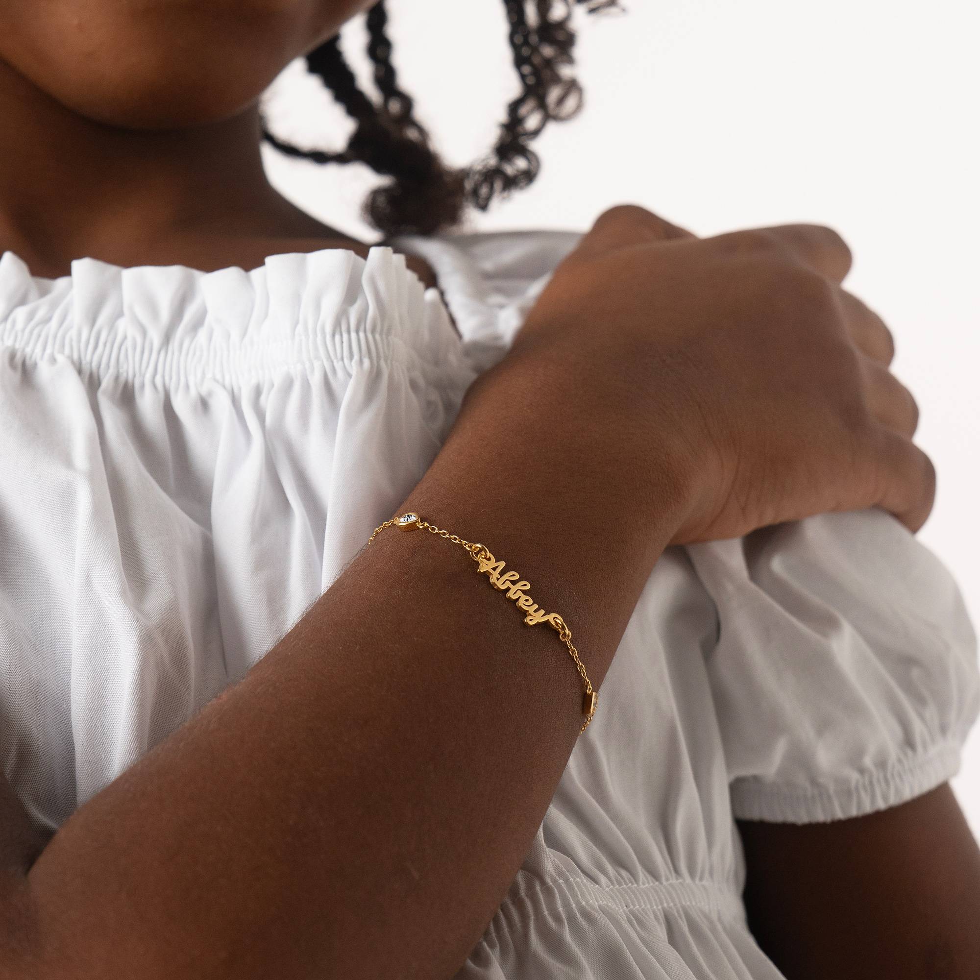 Bracelet avec Nom en Chaîne de Cœur Charli en Vermeil d'Or 18 carats-1 photo du produit