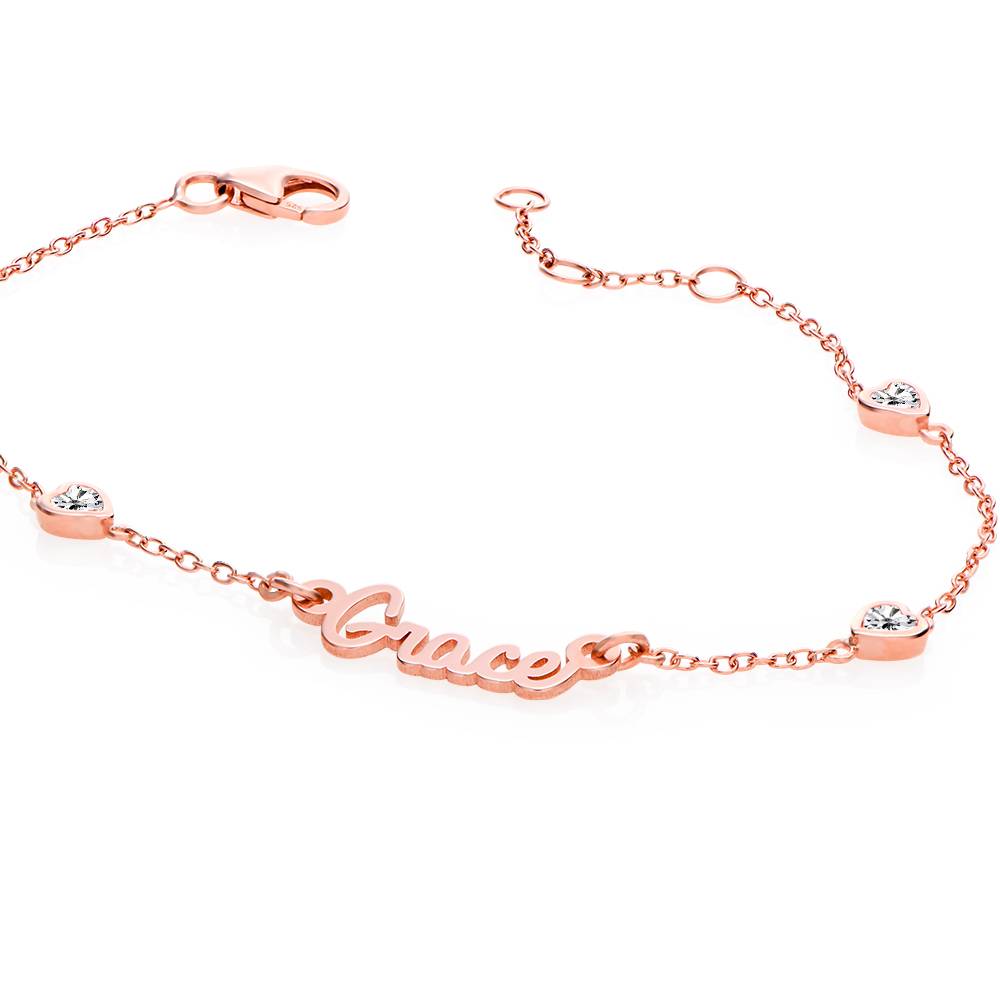 Bracelet avec Nom en Chaîne de Cœur Charli plaqué Or Rose 18 carats-3 photo du produit