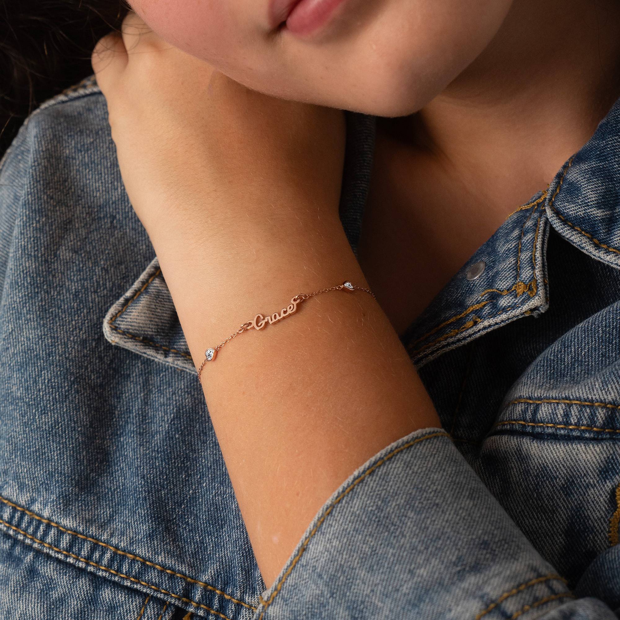 Bracelet avec Nom en Chaîne de Cœur Charli plaqué Or Rose 18 carats-5 photo du produit