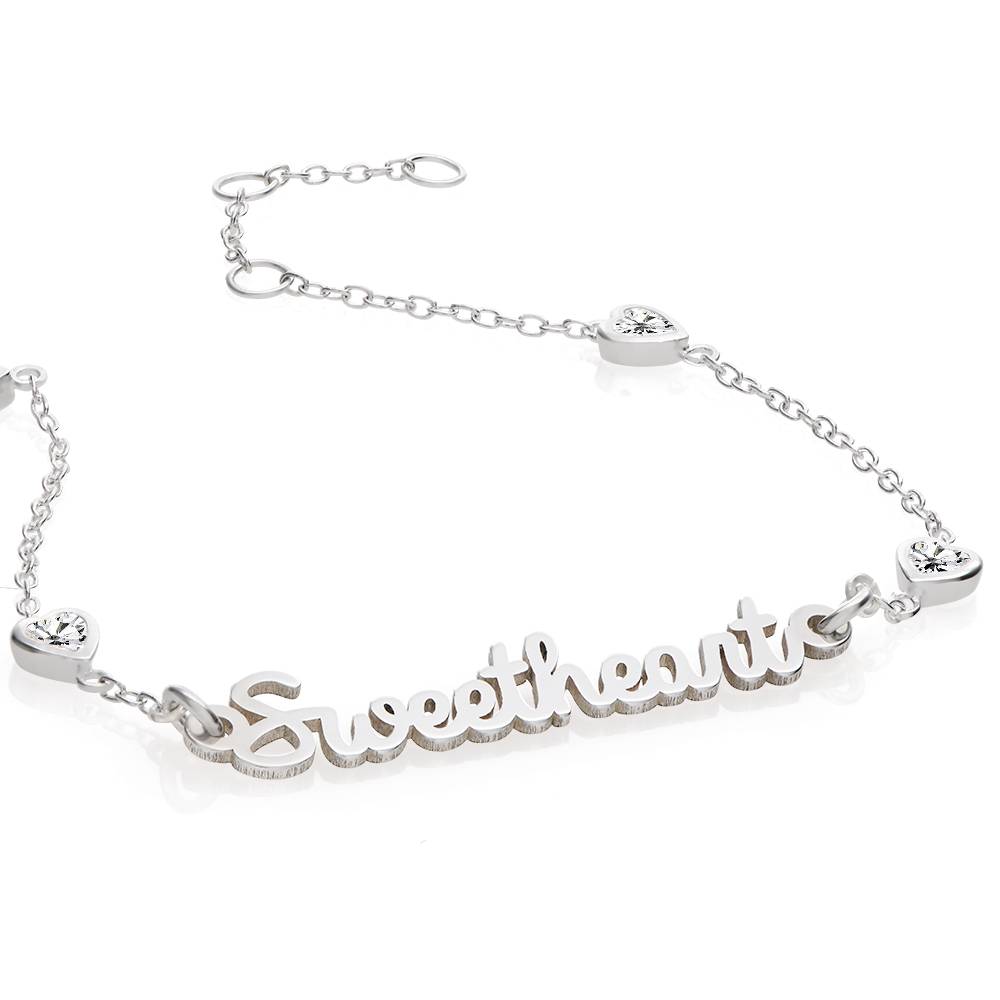 Brazalete con nombre y cadena de corazón Charli en plata de ley-5 foto de producto