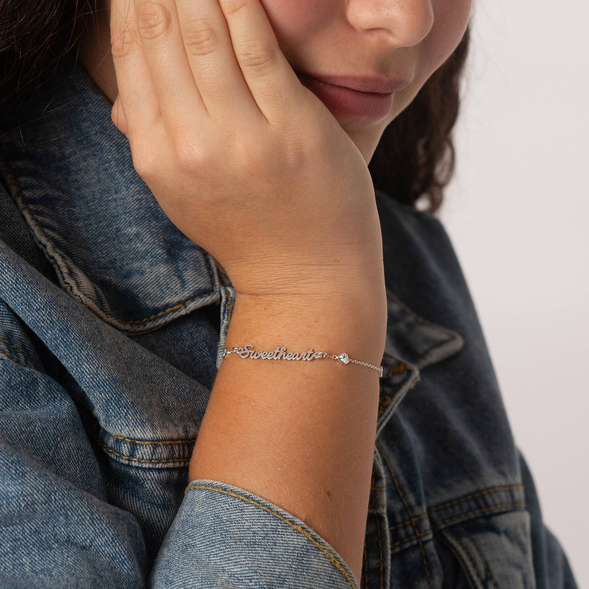 Bracelet avec Nom en Chaîne de Cœur Charli en Argent Sterling-3 photo du produit
