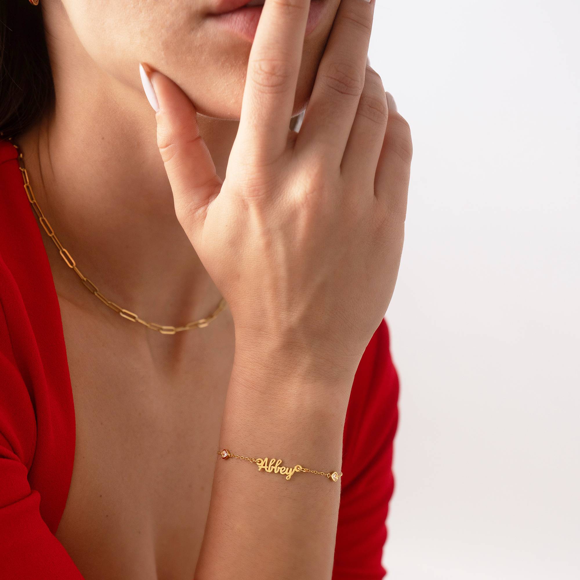 Pulsera de nombre cadena de corazón Charli en chapa de oro de 18K-5 foto de producto