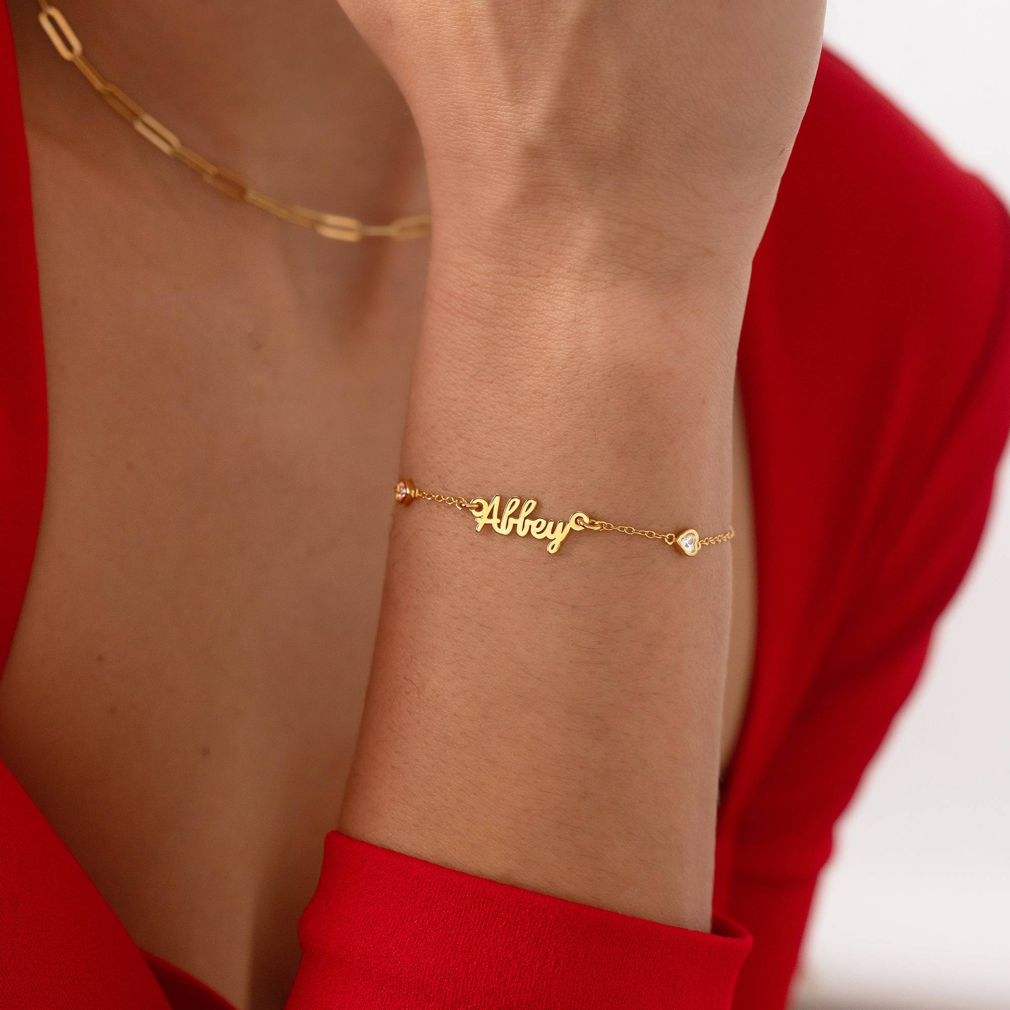 Pulsera de nombre cadena de corazón Charli en oro vermeil de 18K-4 foto de producto