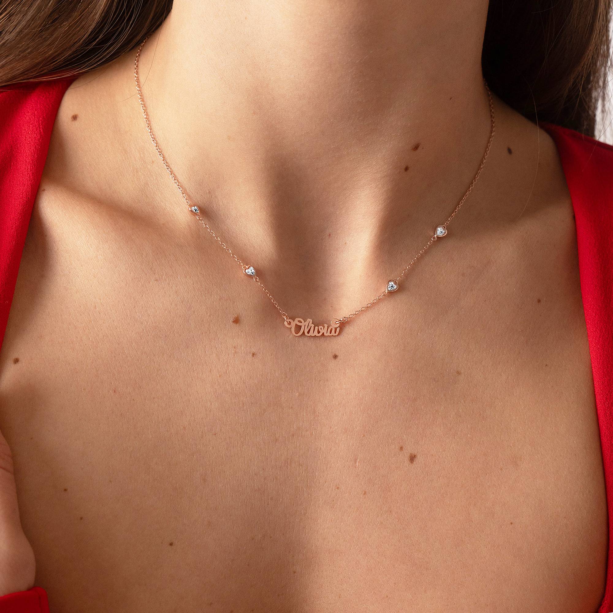 Collar con nombre cadena de corazón Charli en chapa de oro rosa de 18K-5 foto de producto