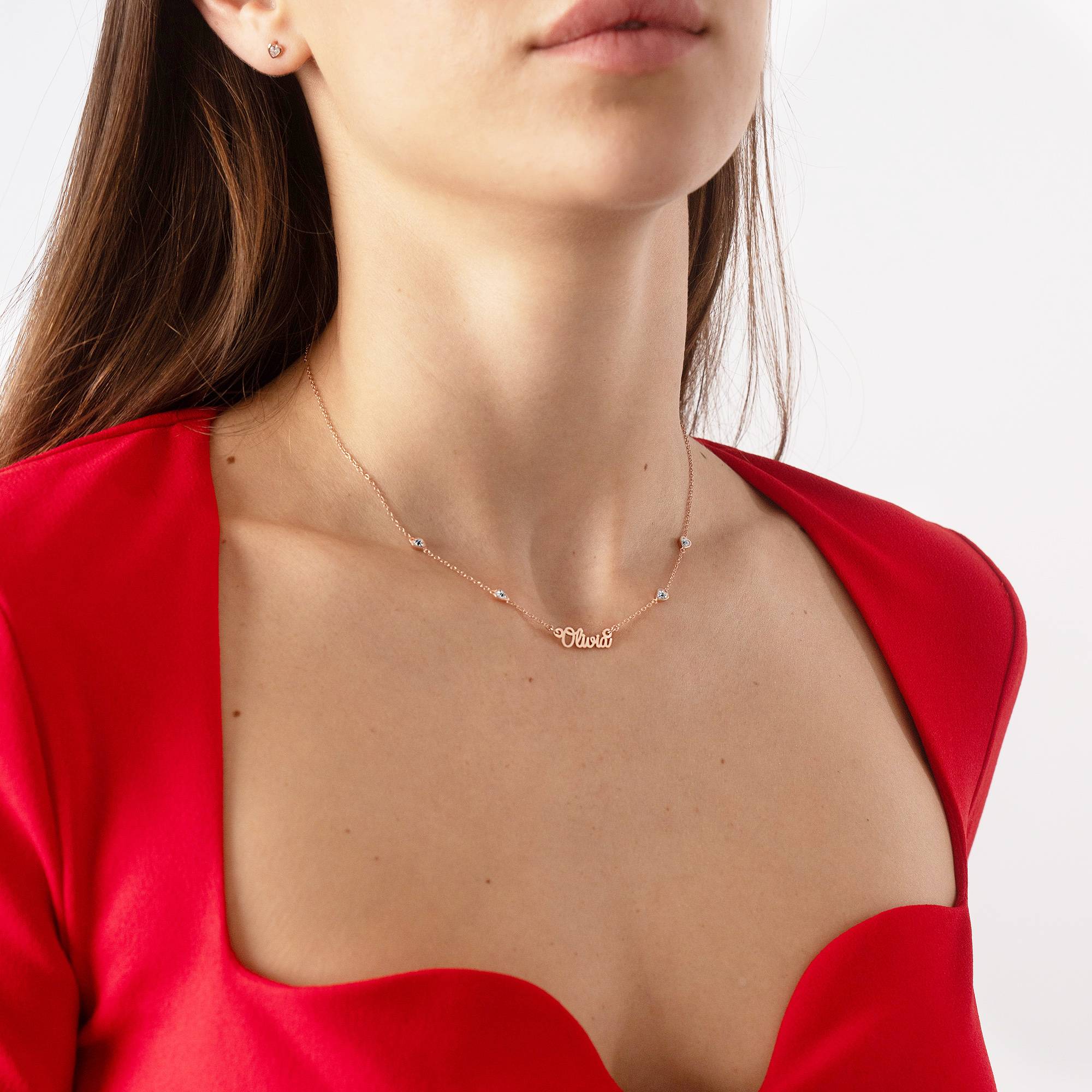 Collar con nombre cadena de corazón Charli en chapa de oro rosa de 18K-1 foto de producto