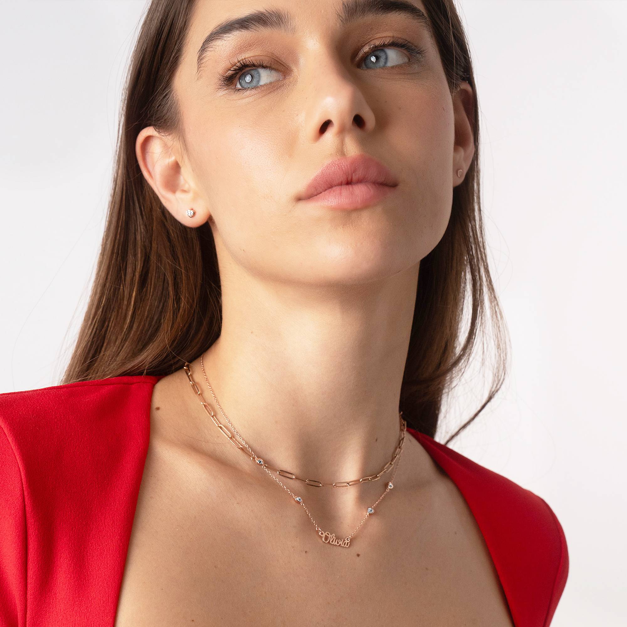 Charli Heart Chain Name Necklace i 18k rosegull forgylt-1 produktbilde