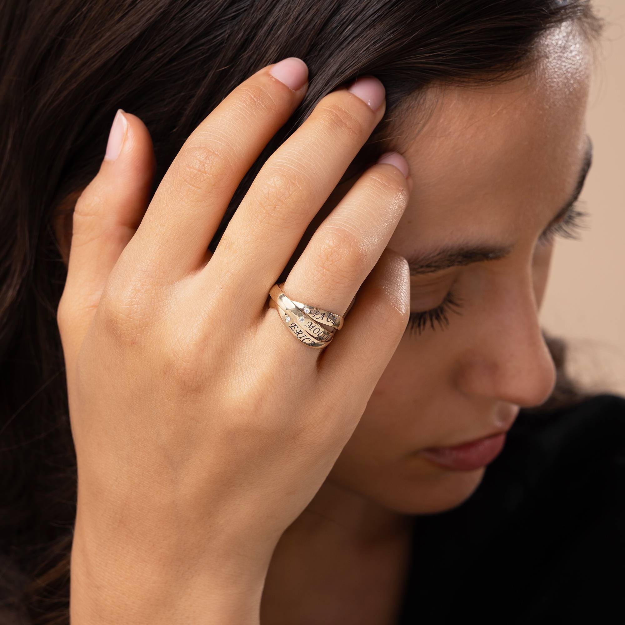 Anillo Ruso "Charlize" con 3 anillos con diamantes en oro 10K-4 foto de producto