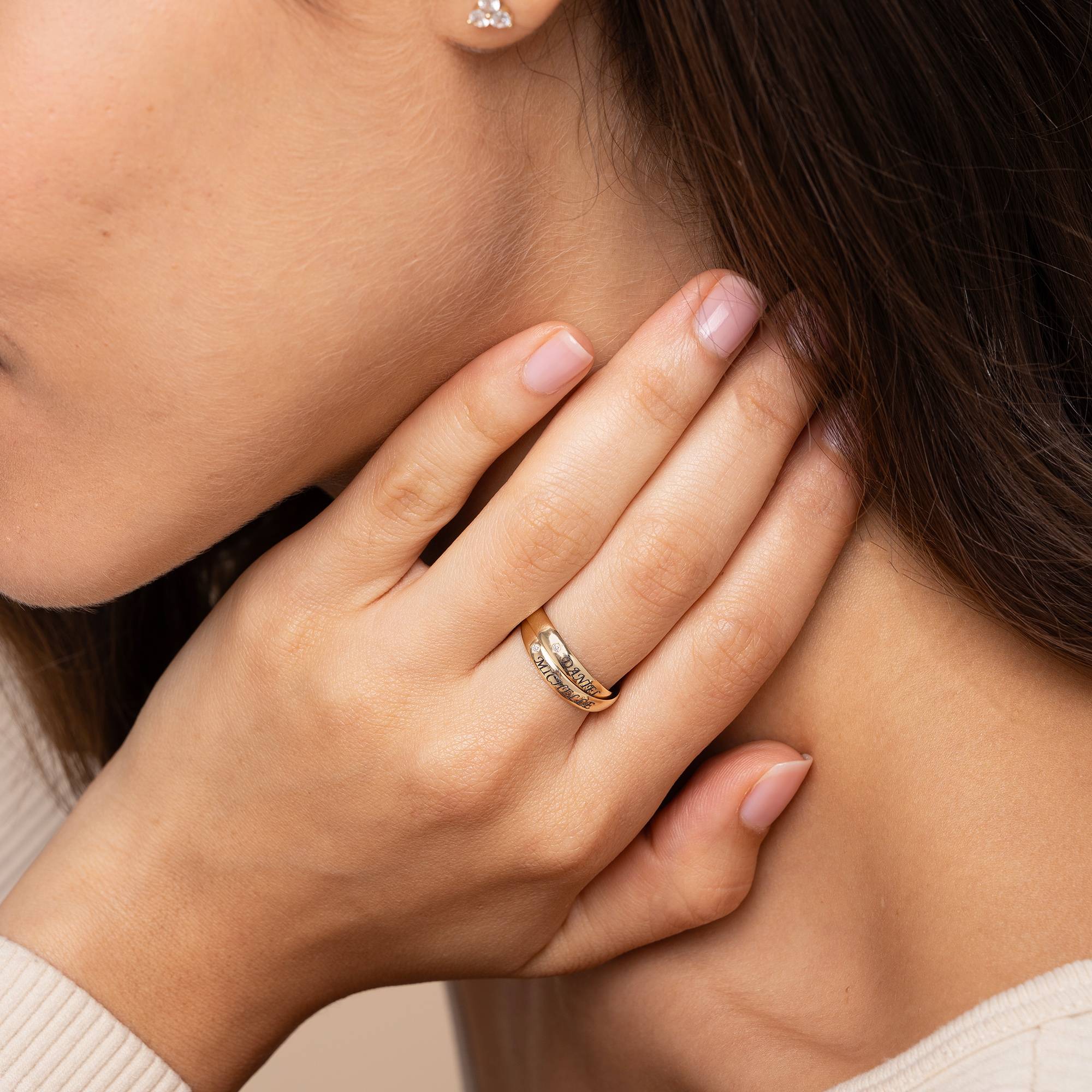 Anillo Ruso "Charlize" con 2 anillos con diamantes en oro 10K-3 foto de producto