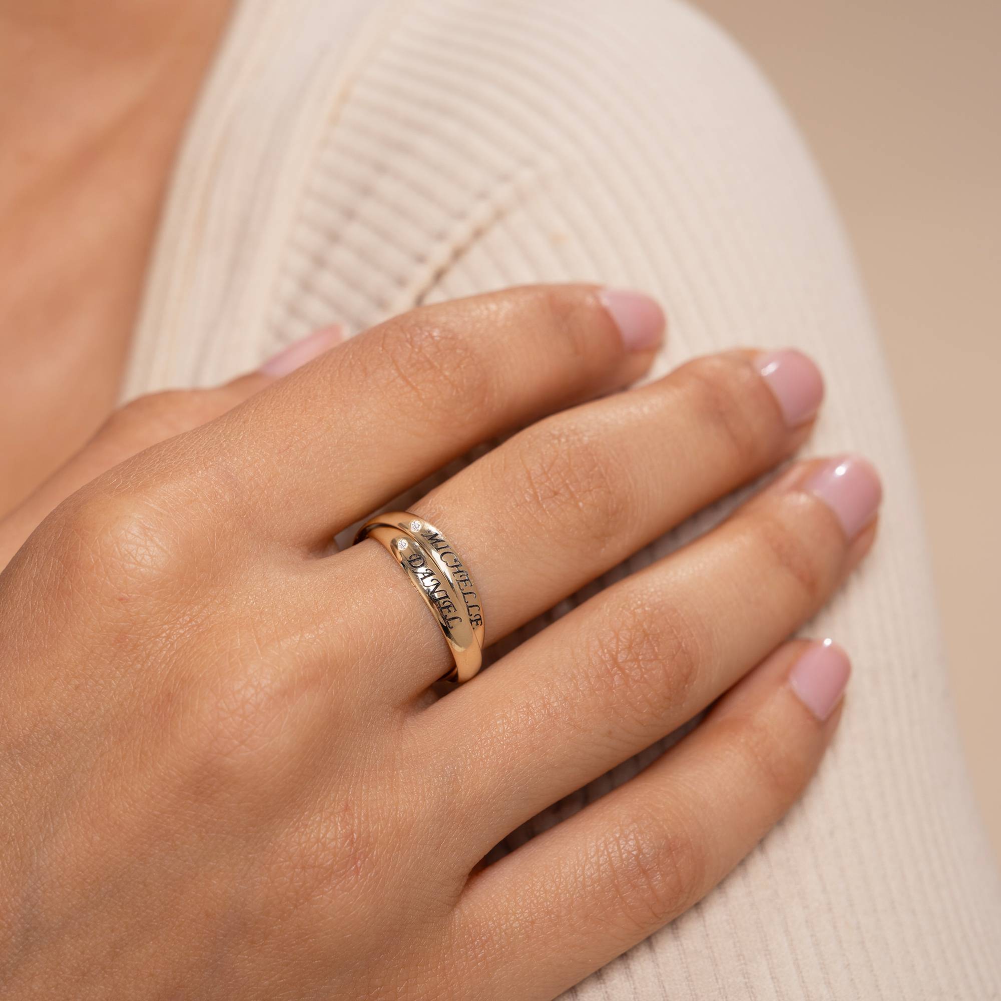 Anillo Ruso "Charlize" con 2 anillos con diamantes en oro 10K-2 foto de producto