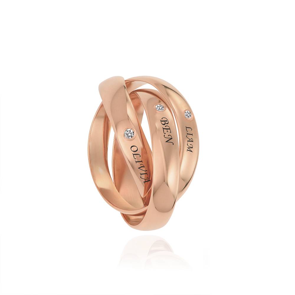 Anillo Ruso "Charlize" con 3 anillos con diamantes en chapa de oro rosa-5 foto de producto