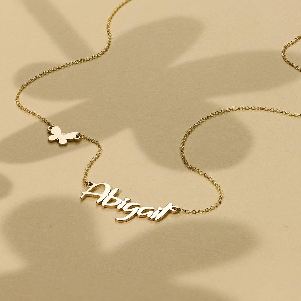 Charlotte navnehalskæde med sommerfugl / hjerte / stjerne i 14kt massivt guld-8 produkt billede