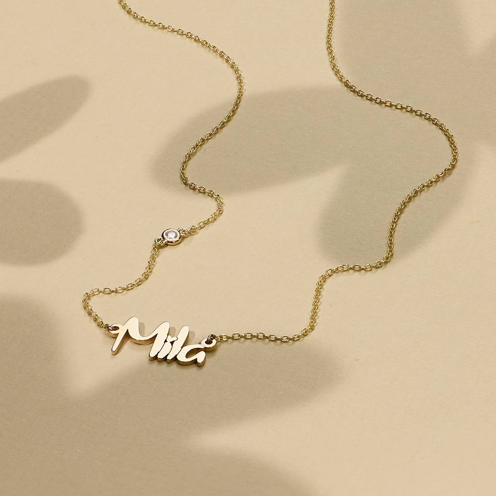 Charlotte navnehalskæde med diamant i 14kt massivt guld-2 produkt billede